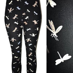 Super Soft Leggings Black Dragonfly Design